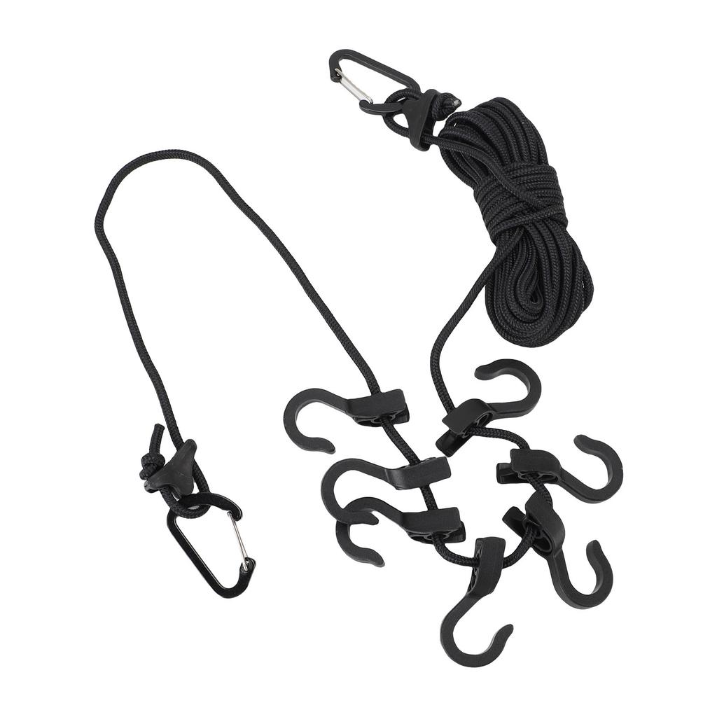 Portable Travel Clothesline 16.4ft Length Clothes Drying Rope Windproof 5m Clothesline with Hooks for Outdoor Camping