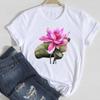 (Asian Size) Women Lovely Style Flower Floral Trend Print Tee Top Clothing Fashion Tshirt Lady Female Casual Short Sleeve Graphic T-shirt