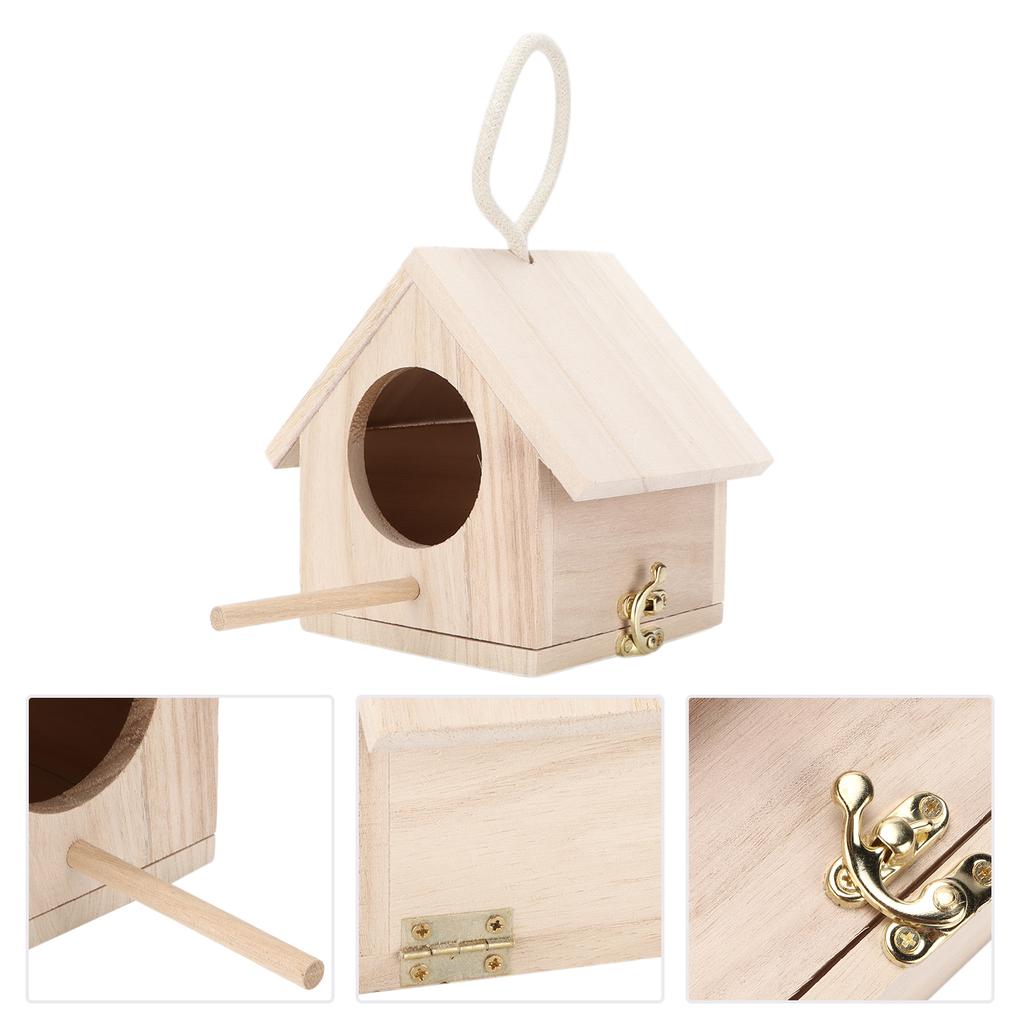 Wooden Bird House with Perch Outside Hanging Natural Wood Bird House for Small Birds