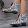 Модные осенние новые массивные одинарные ботинки женские модные круглые с принтом спереди на шнуровке противоскользящие износостойкие короткие ботинки