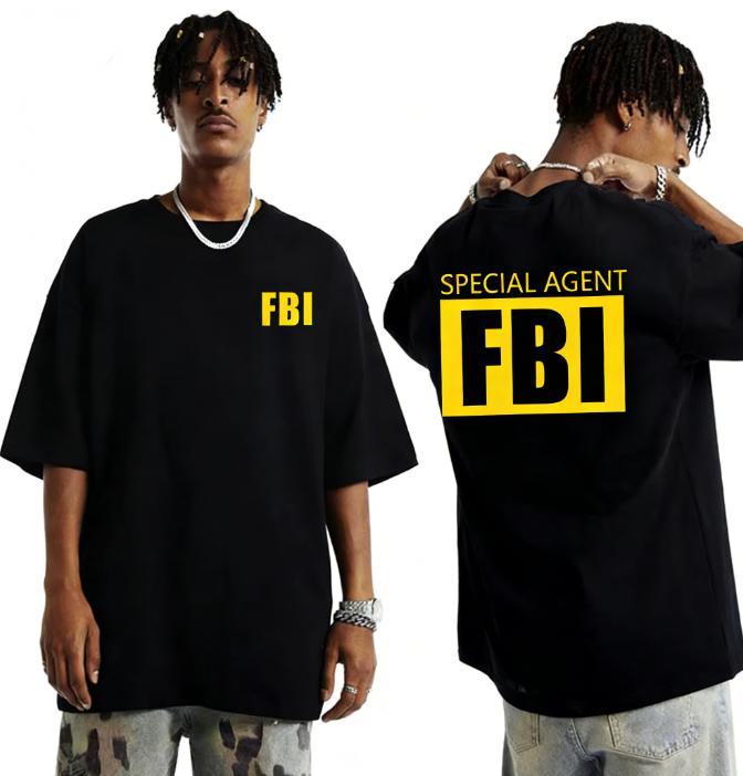 Мужская одежда Горячая Распродажа Веселый Дизайн FBI Узор Печатный Хлопковый Футболка Уличный Повседневный С коротким рукавом Круглый Вырез Футболка Топ