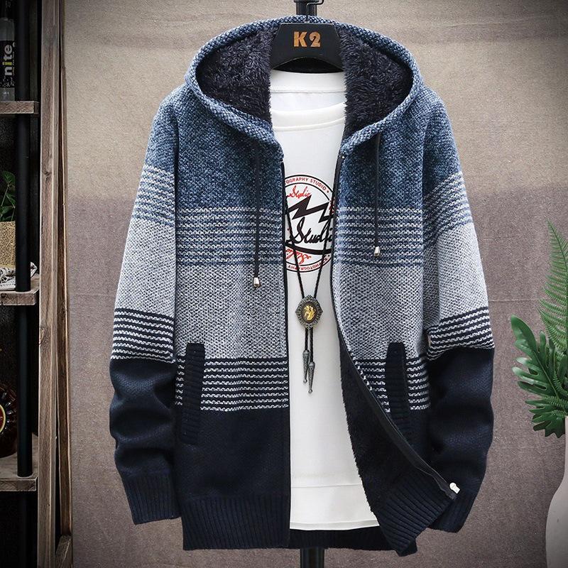 Men's Plush Hooded Cardigan Sweater - 2021 Collection, Thick & Large Size