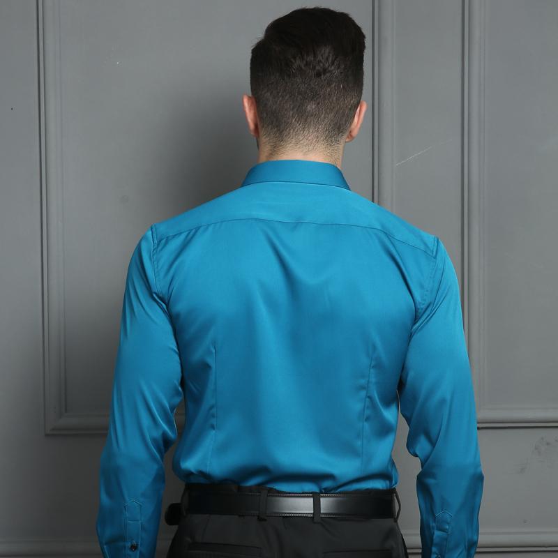 Отличные однотонные классические мужские рубашки с длинным рукавом и отложным воротником из бамбукового волокна, эластичные облегающие рубашки для социальных сетей