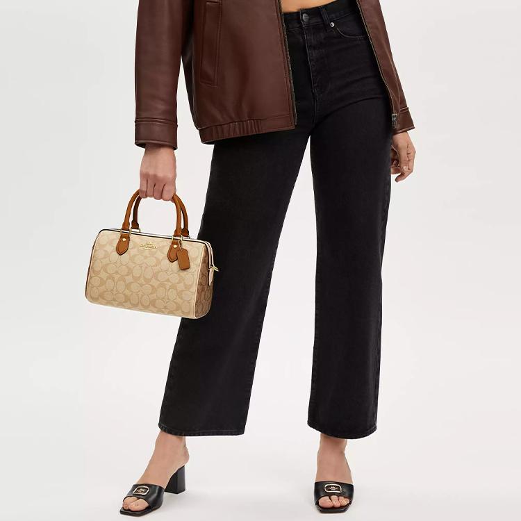 Coach Rowan 25 Logo Zipper Closure Coated Canvas Shoulder Crossbody Tote Bag Medium Women handbags Light-Khaki CS185-IMWQ4