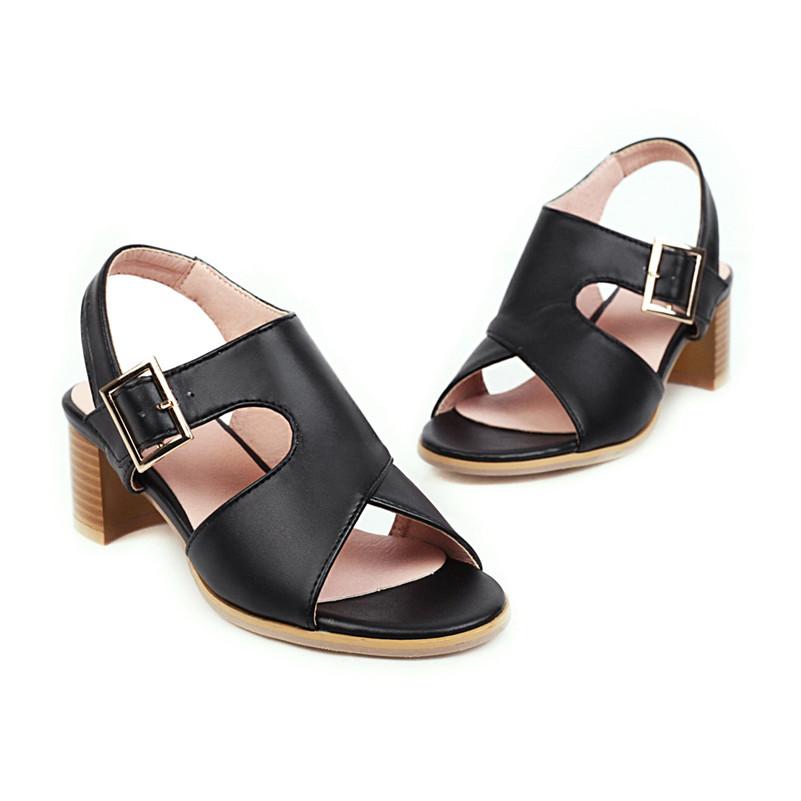 FOREADA Summer Sandals Women Shoes Buckle Thick High Heels Party Shoes Fashion Open Toe Sandals Lady Yellow 2020 Plus Size 34-43