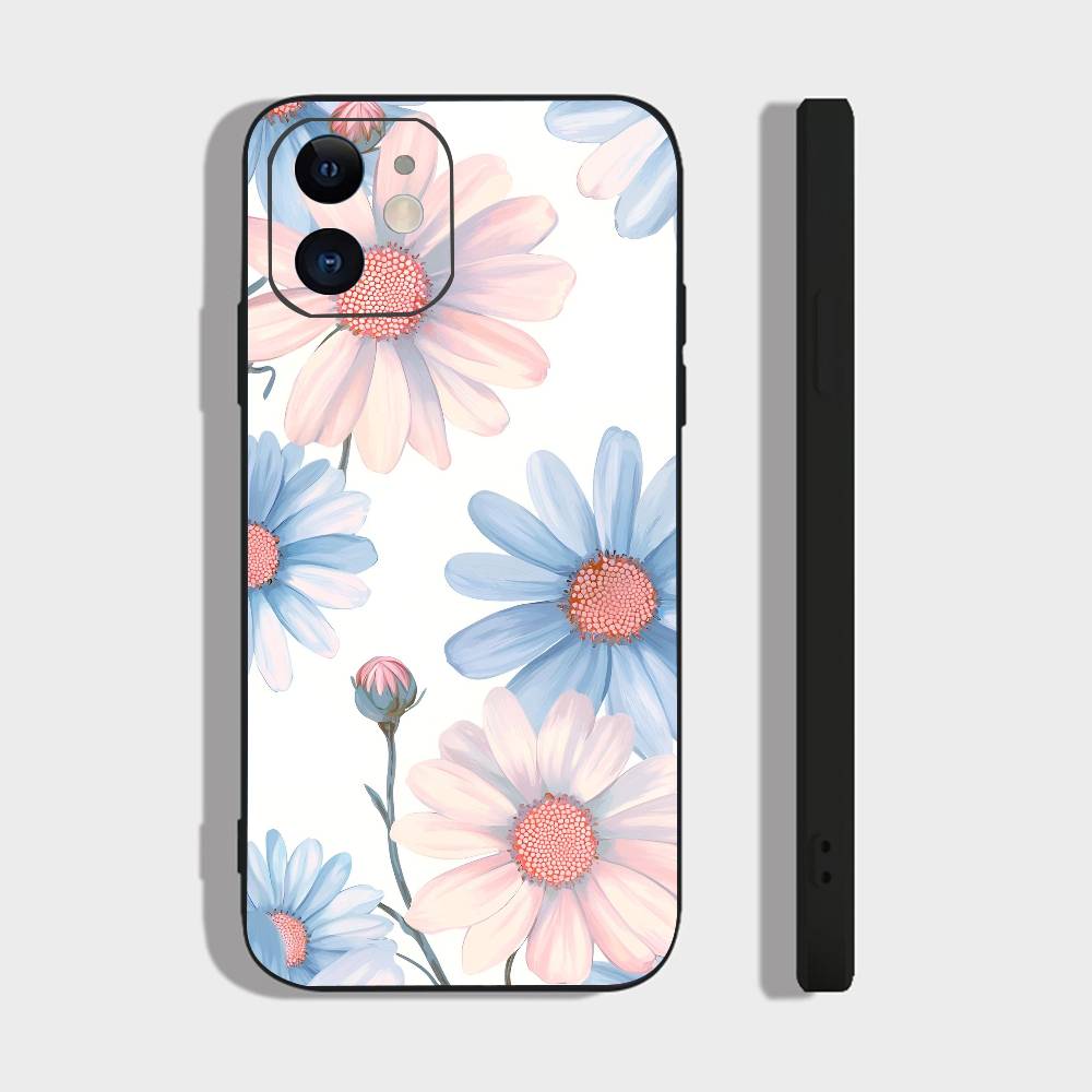 Арт Цветы Для IPhone 15 16 14 Plus 13 12 11 17 Pro Max 17 Air Черный Мягкий Чехол Для Телефона