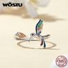 925 Sterling Silver Spring Jewelry Rainbow Hummingbird Open Rings For Women Zircon Ring Girl Birthday Party Gift