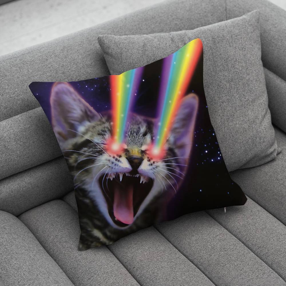 Cute Funny Rainbow Alien Cat Pillow Case Pillowcase Home Sofa Cushions Car Cushions Pillowcover Office Pillowshell Pillow