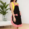 Women Cute Bowknot Decor Pocket Apron Plaid Print Splicing Adjustable Lace-up Kitchen Flirty Apron Mother Day Gift