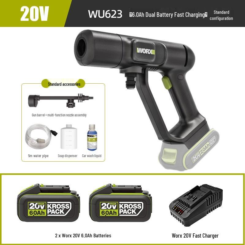 Беспроводная портативная автомойка Wickes WU623: Самозасасывающий водяной пистолет высокого давления и мощности для бытовой уборки.