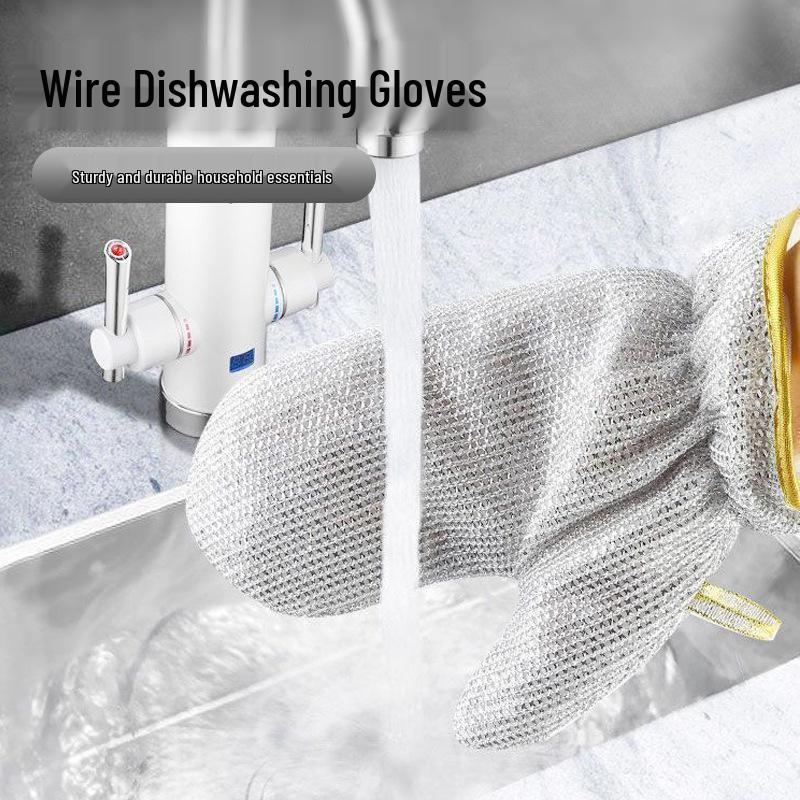 Oil-Proof Waterproof Dishwashing Gloves with Heat-Insulating Brush - Non-Wool, Wear-Resistant for Household Cleaning