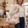 Romantic Pink Heart Print Tote Bag Fashion Versatile Portable Casual Shoulder Bag for Daily Outings