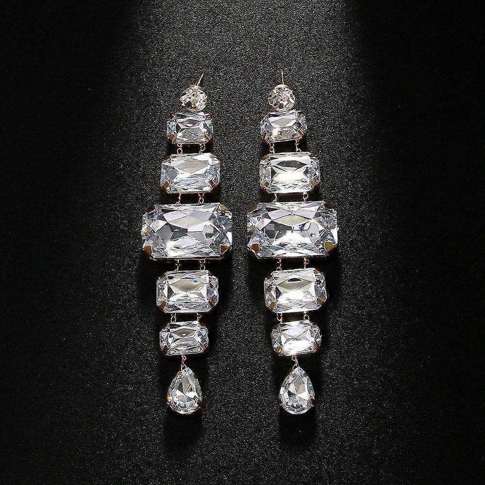 New geometric rhinestone pendant earrings silver square diamond earrings atmospheric personality earrings female gold