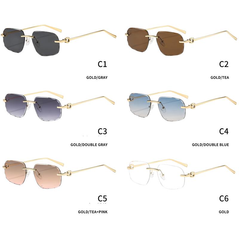 Rimless Irregular Cut Square Sunglasses Fashion Metal Gold Frame UV400 Outdoor Women Multiple Colors Sun Glasses