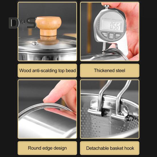 Stainless Steel Deep Fryer Pot with Basket Lid Deep Oil Fryer Pan Multi-Purpose Mini Fryer Pan for Fries Chicken Fish Shrimp Bacon