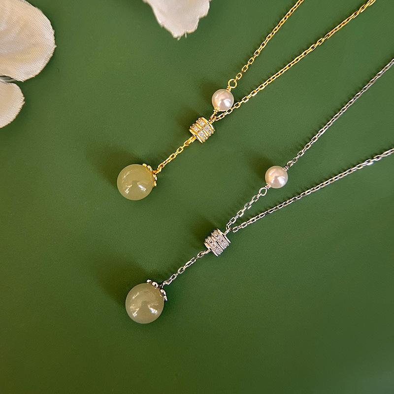 Hotan Jade Pearl Necklace Light Luxury Chinese Style Retro Necklace Fringe Collar Chain New