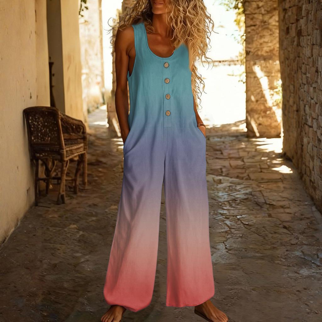 Повседневный свободный комбинезон без рукавов с карманами и регулируемыми бретелями для женщин (Большая длина).