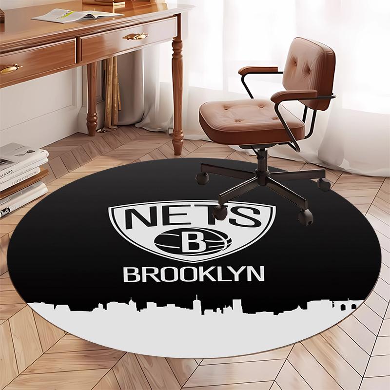Brooklyn Nets Printed Round Rug Carpet Chair Rug Area Rug Entryway Doormats,for Office Chair Living Room Bedroom Kitchen Room.