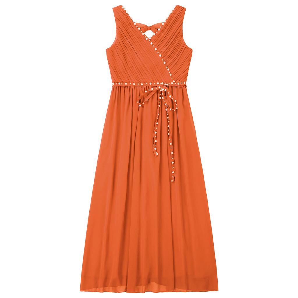 Детское шифоновое праздничное платье для девочек, платье с v-образным вырезом и рюшами, без рукавов, с бантом и вырезом, со съемным поясом