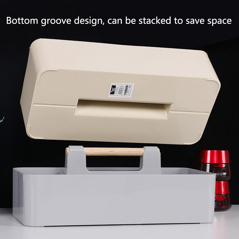 Wood Handle Stationery Finishing Box Multi-compartment Divided Baskets Desktop Storage Case Makeup