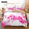3D Peach Blossom Duvet Cover Set Blooming Flower Pattern Bedding Set Microfiber Spring Floral Theme Soft 2/3pcs Comforter Cover