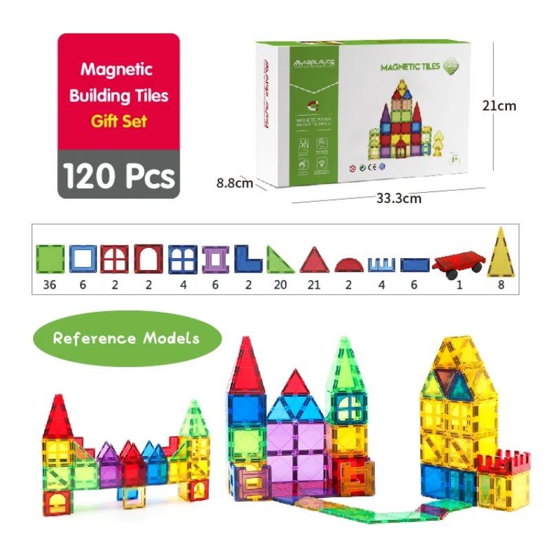 Магнитные плитки, строительные блоки с машинками, 3D прозрачный конструктор, обучающая сенсорная игрушка, магнитные игрушки для детей в возрасте 3, 4, 5, 6, 7, 8 лет