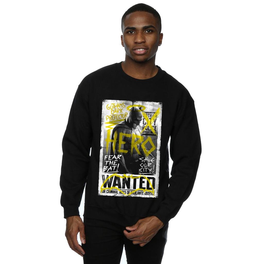 DC Comics Mens Batman v Superman Wanted Poster Sweatshirt