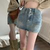 Летняя винтажная А-силуэтная мини-юбка в обтяжку бедер, ретро-повседневная джинсовая юбка с пуговицами и карманами, модная короткая юбка с высокой талией, 25402