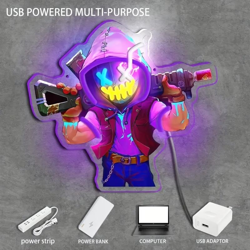 Неоновое светодиодное настенное искусство - УФ-печать, многоцветный пластик, управление переключателем, настенное крепление, питание от USB, без батареи, долговечное для декора игровой комнаты и бара