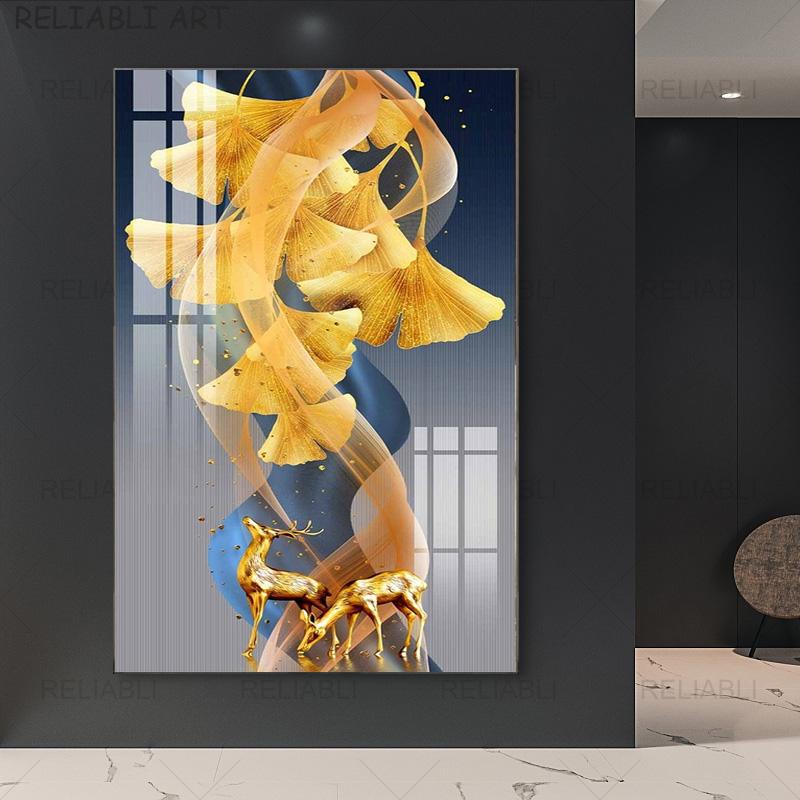 Абстрактные красочные принты с листьями гинкго билоба, современная картина на холсте, HD настенный художественный постер для гостиной, галереи, украшение для дома