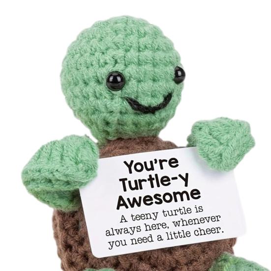 Yousheng Positive Crochet Turtle Handmade Crocheted Turtle Mini Positive Turtle with Emotional Support Card for Women Men Birthday Present
