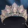 Royal Queen Opal Green Crown Big Diadem Bride Crowns for Women Tiaras Wedding Party Bridal Crown Hair Dress Zircon Accessori