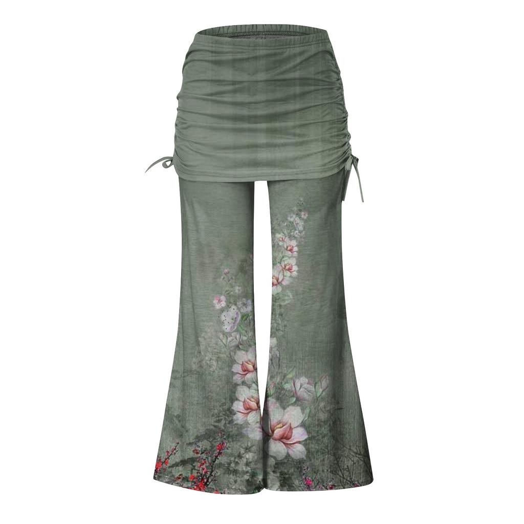 Женские модные повседневные расклешенные брюки с кулиской и винтажным принтом, широкие брюки