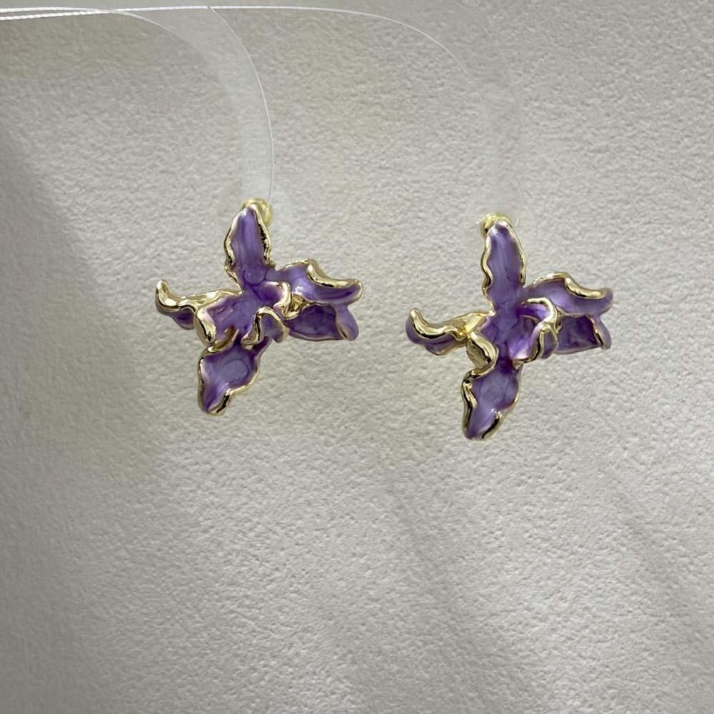 1 pair Temperament Golden and Silver Earrings Zinc Zinc Alloy Metal Flower Ear Studs Banquet