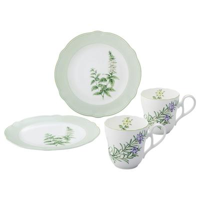 Кружка Noritake Тарелка 375 мл 22 см Английские травы Подходит для микроволновой печи 2 штуки 2 штуки Костяной фарфор & (Парный набор) Кружка Тарелка Кружка Тарелка M9715/4942