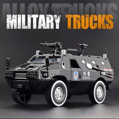 2024 Новинка 1:24 сплава бронированный автомобиль грузовик модель литые внедорожники модель металлическая полицейская взрывозащищенная модель автомобиля звук свет дети подарок