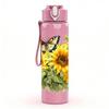 1PC Sunflower Butterfly Floral Print 750ml Color Plastic Sports Water Bottle Leakproof Flip Straw Lid Suitable for Sports Office Home Use