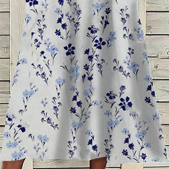 Женское летнее платье с цветочным принтом, круглым вырезом, короткими рукавами, карманами трапециевидной формы, свободный подол, длина до середины икры, дышащее мягкое повседневное повседневное платье миди