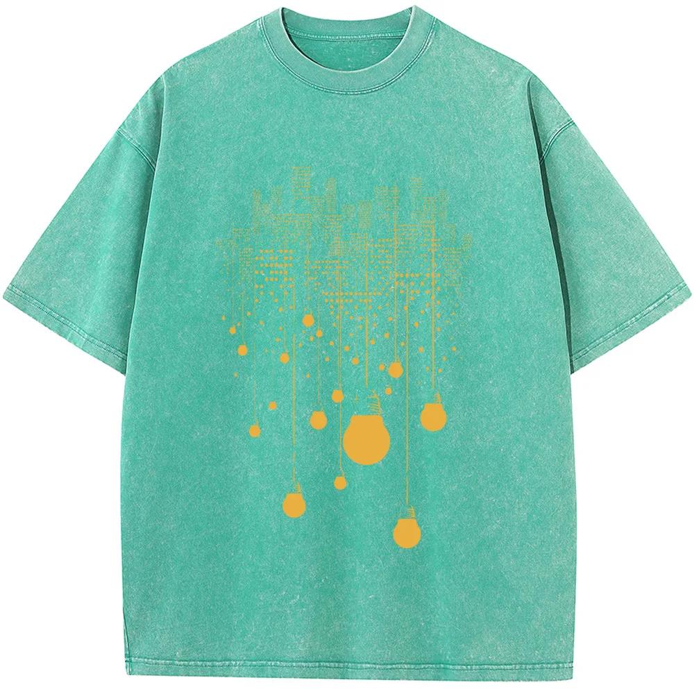 Футболка Hanging City Washed, летняя свободная отбеленная футболка из хлопка с круглым вырезом и коротким рукавом, отбеленные топы, футболка