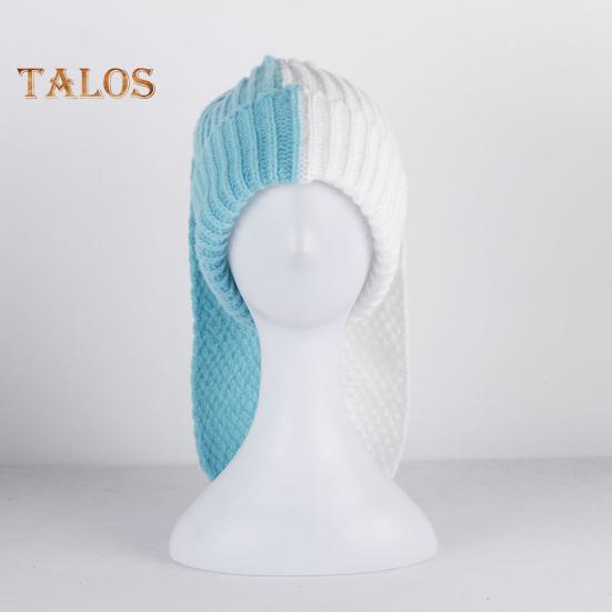 Зимняя вязаная шапка с длинным декором в виде заячьих ушей, контрастного цвета, унисекс, толстая, теплая, высокоэластичная, ветрозащитная, для холодной погоды, для катания на лыжах и т. д.