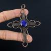 Кулон-крест из синего сапфира, Кулон из драгоценного камня ручной работы, Кулон, обернутый медной проволокой 999 пробы, Антикварное украшение, Для подарка на помолвку