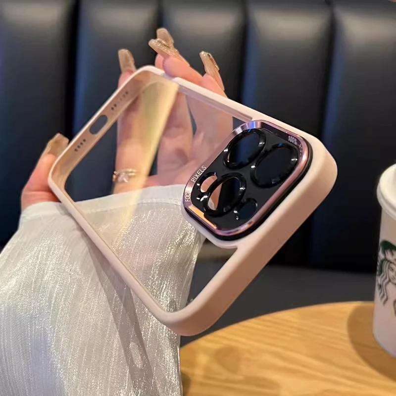 Роскошный защитный чехол для объектива камеры iPhone 16 15 14 13 12 Pro Max Plus, мягкий бампер, противоударный, гибридный, акриловый, прозрачный, жесткий чехол