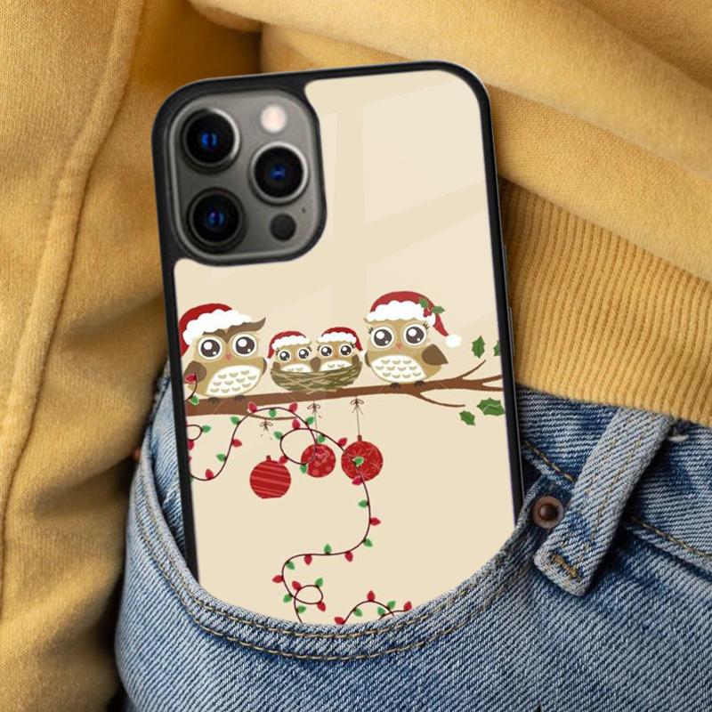 Christmas Owl Soft Phone Case for iPhone 17 Air 16e Pro max 15 Pro 13 14 Plus 11 12 MagSafe Magnetic Coque