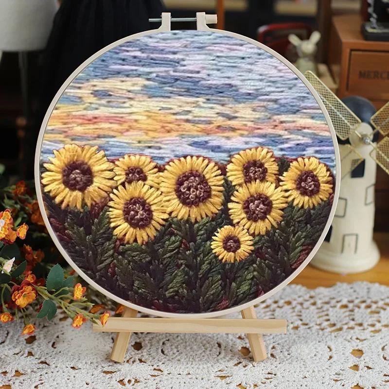 Embroidery Kit Scenery Pattern Diy Beginner Embroidery Kits Handcraft Needlework Sewing Hand Cross Stitch Set With Hoop Craft