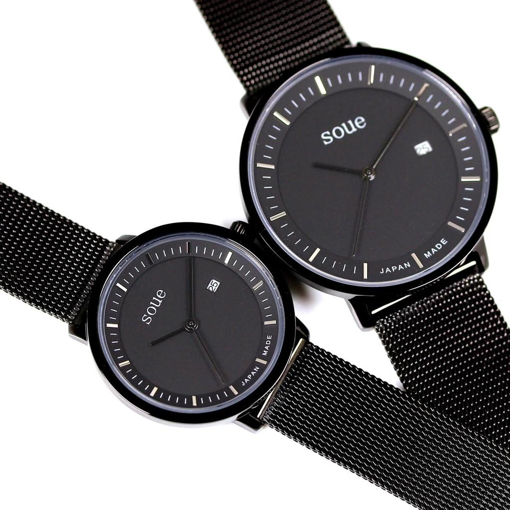 Soue Pair Watch A Basics Pair Watch Pair Couple 38mm X 30mm Stainless Steel Mesh Band Black Black Dial [SOUE] Women's Men's