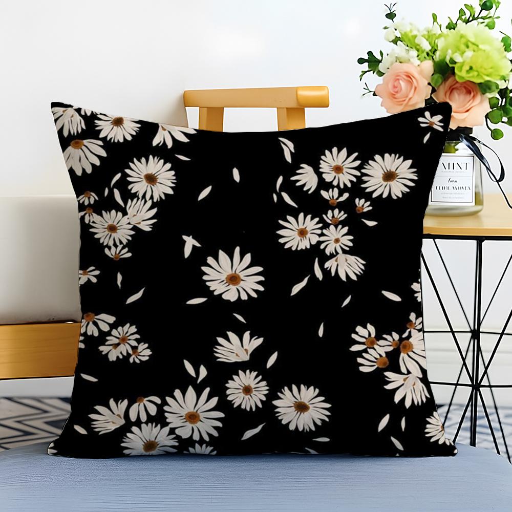 Classic Daisy Flowers Cushion Cover Washable Linen Pillowcase Soft for Sofa Bed Cozy Home Room Decor