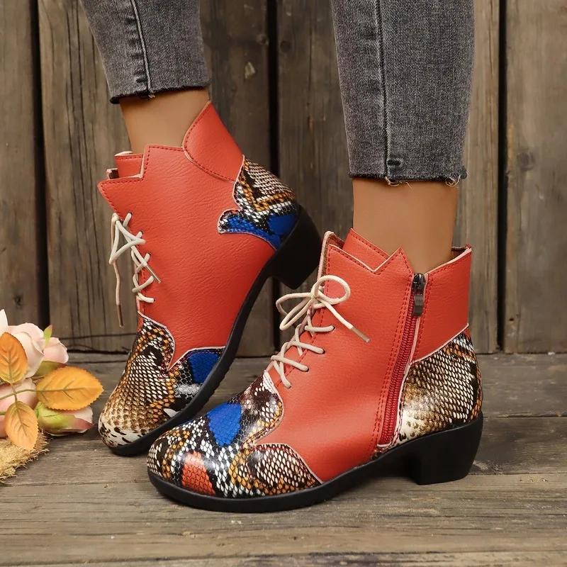 Женская обувь 2024 года, высококачественные женские ботинки с боковой молнией, модные современные ботинки в тон, женские новые ботинки с перекрестной шнуровкой