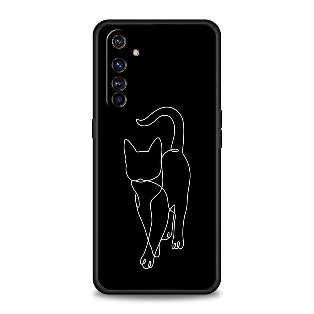 Чехол для телефона Cat Line Black Cats для Realme 12 11 10 9 8 5G 7 6 GT5 GT3 GT2 Pro Plus C21 C11 C25 C35 Для GT Neo 2 3 3T 5