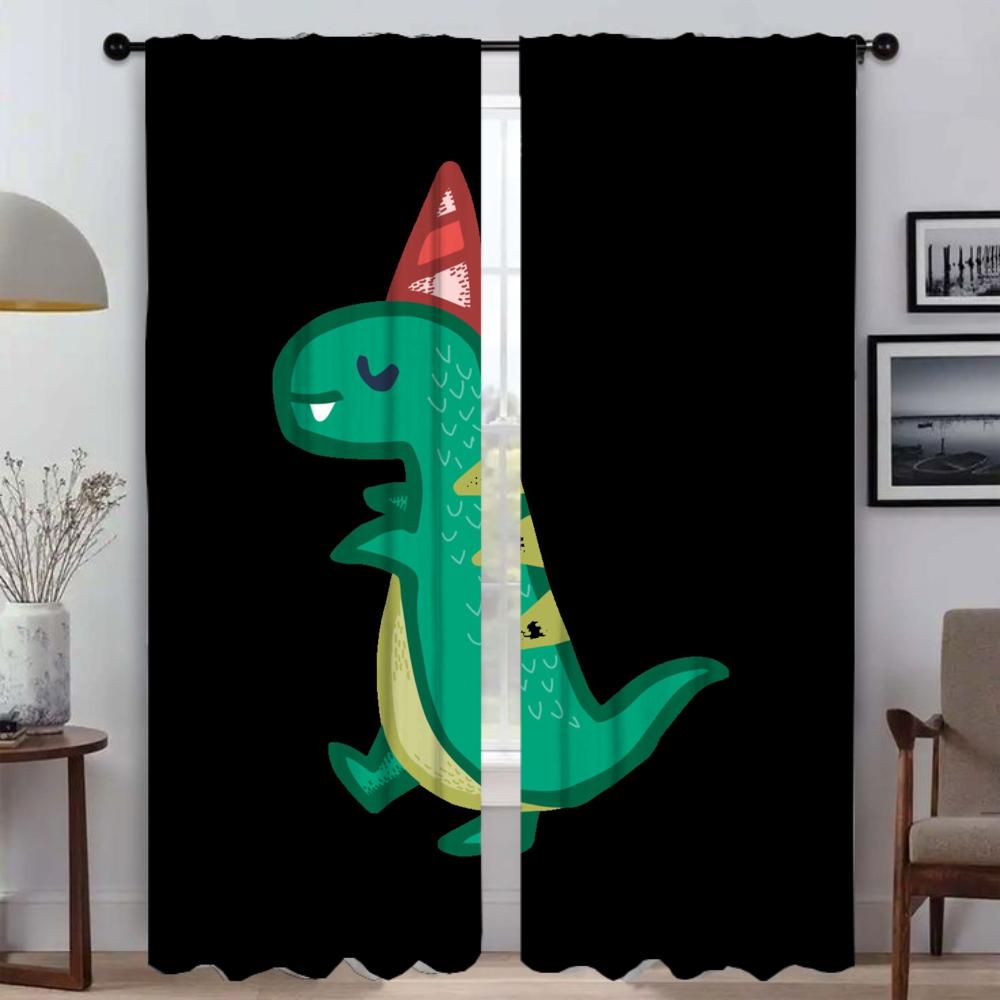 Curtains for Bedroom Cute Dinosaur Shades Window Curtain for Room 2 Panel Partition Home Interior Curtains Halloween Decoration