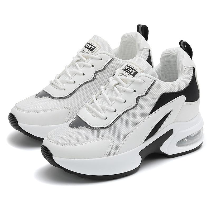 Spring and Autumn New Breathable Mesh Soft-soled Shoes Slope Heel Thick Sole Heightening Air Cushion Casual Sports Shoes Women's Muffin Shoes